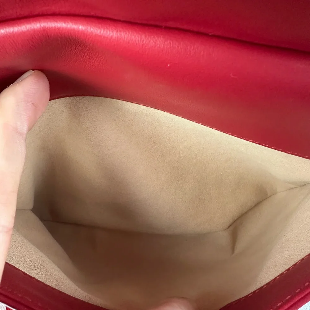 Gucci Red Quilted GG Marmont Crossbody Bag,  Leather And Guitar Straps